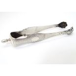 French silver sugar tongs with lions paw grips 6" long (38g) CONDITION: Please Note