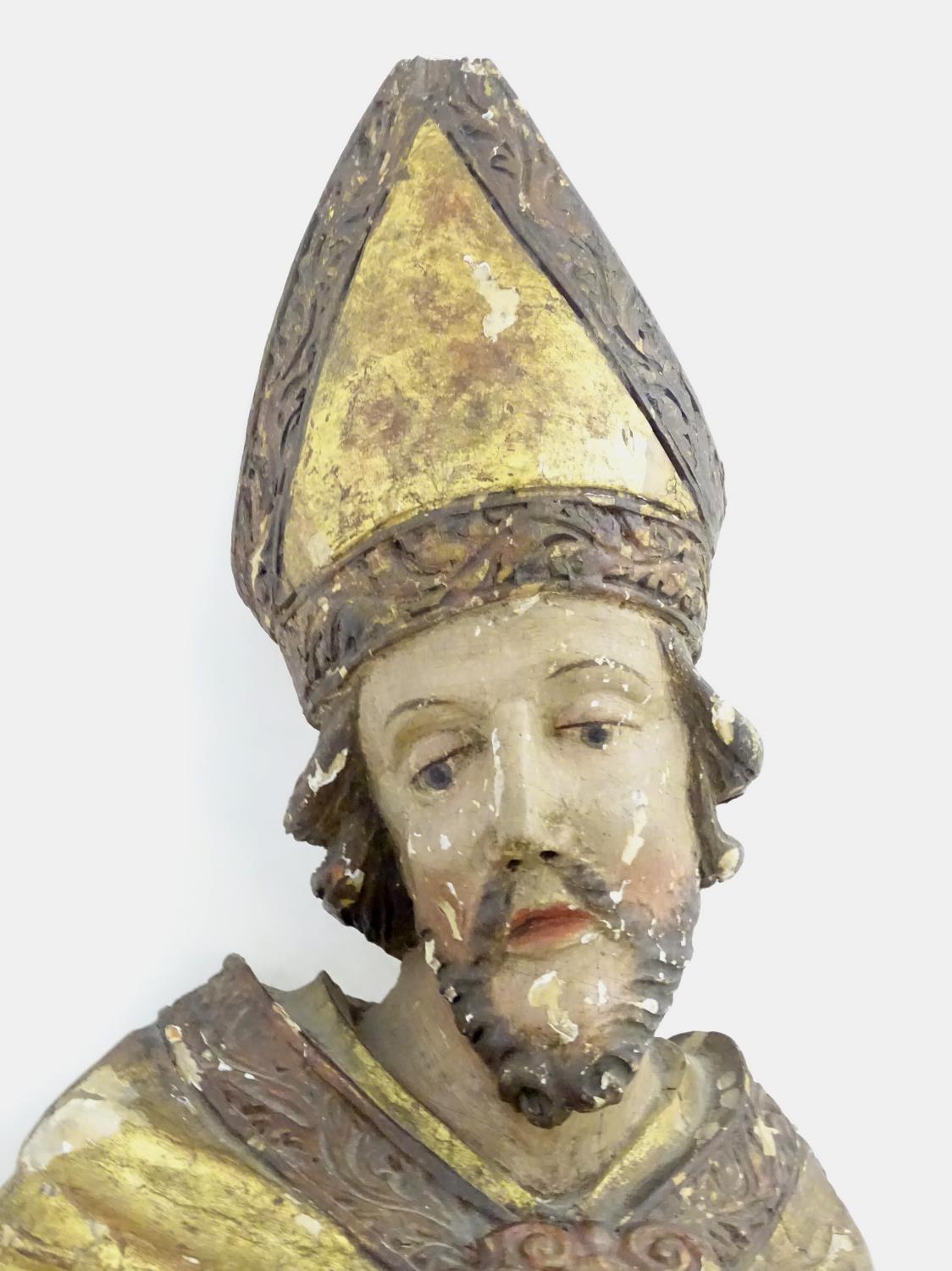 17thC /18thC carved, gilded and polychromed figures: two bishops, - Image 12 of 18