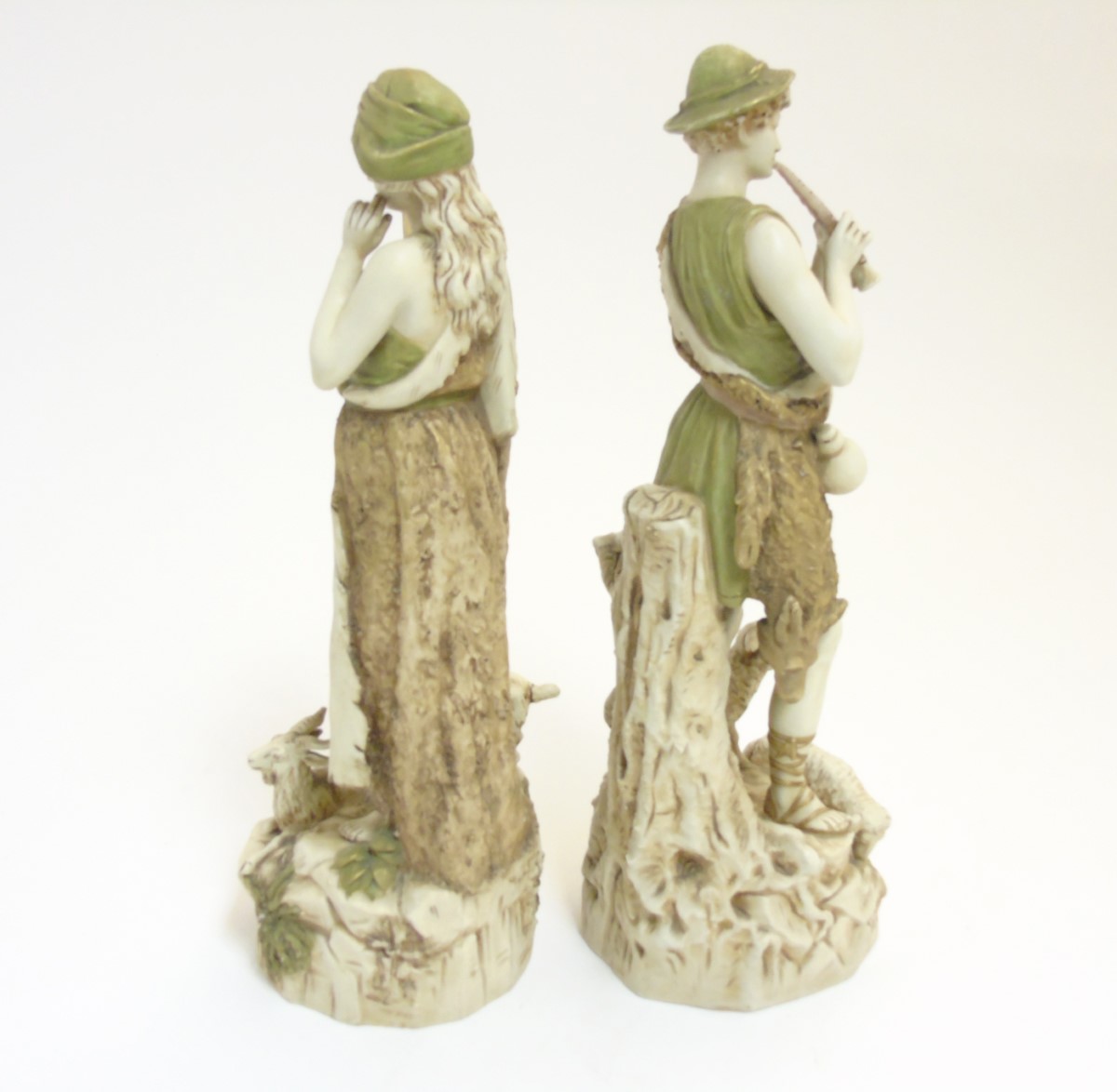 A pair of early 20thC Royal Dux Bohemia figures comprising a shepherd playing the flute and a - Image 3 of 7