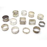 13 assorted silver napkin rings various dates and makers, some with engine turned deocration,