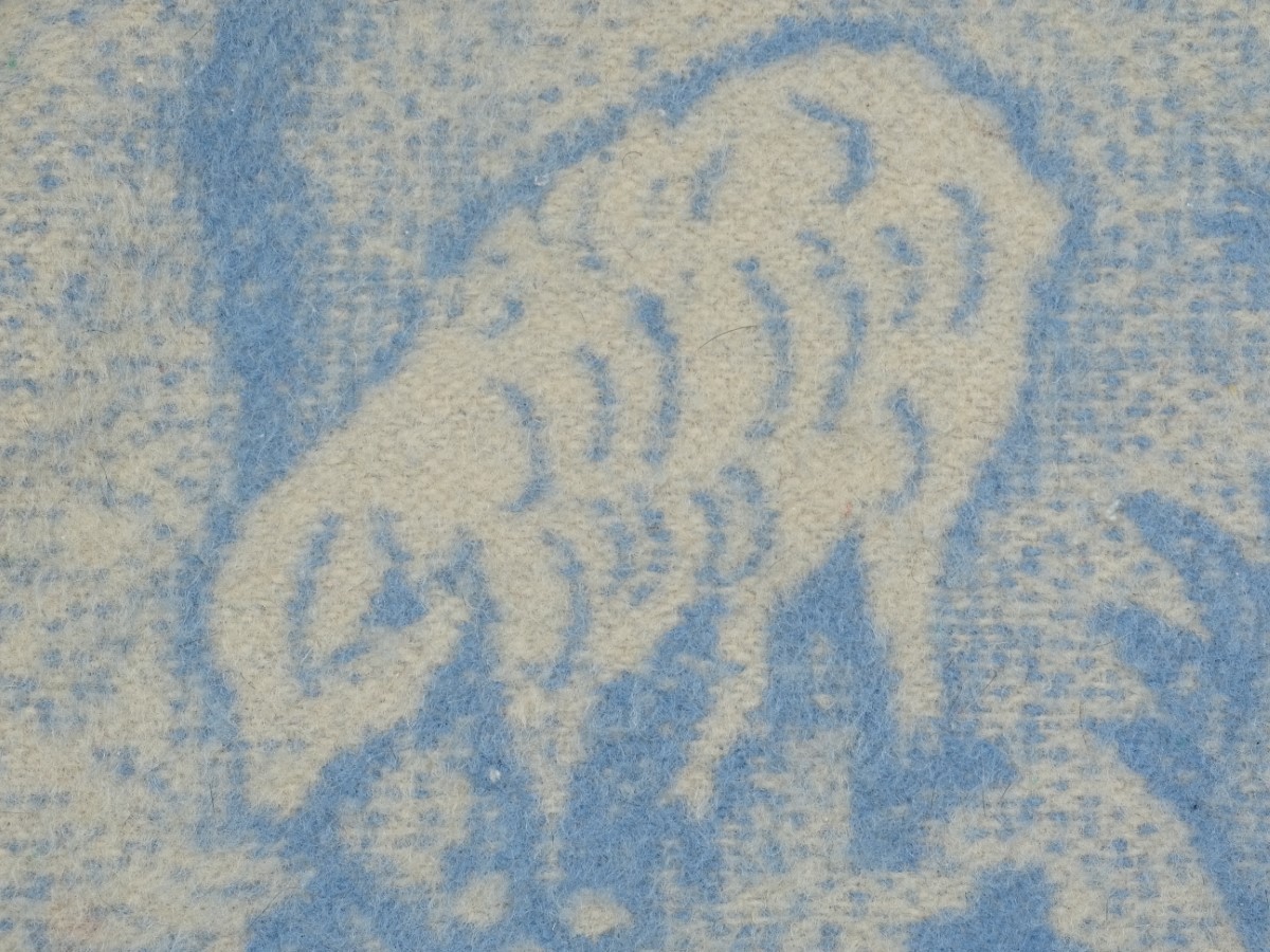 Dutch pure wool blanket, pale blue and cream double sided with a floral, - Image 11 of 14