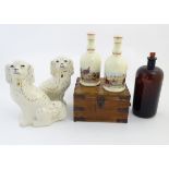 Assorted items to include, two Staffordshire Pottery seated spaniels with gilt highlights,