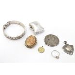 Assorted items including a hallmarked silver bangle bracelet, a hallmarked silver fob etc.