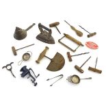 Kitchenalia : a quantity of assorted items to include a herb chopper corkscrew , bradawls,