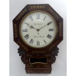 A chisel point drop dial wall clock, signed McNair, Newport Pagnell, with octagonal brass inlay,