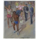 XX American School, Oil on canvas, The end of the marathon,