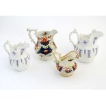 Four assorted Victorian jugs, two with floral / lavender decoration in relief,