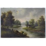 J Palmer late XX, Oil on canvas, River landscape, Signed lower right.