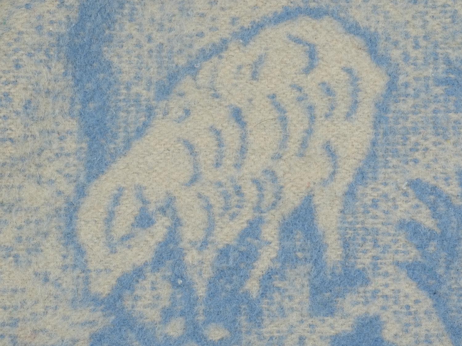 Dutch pure wool blanket, pale blue and cream double sided with a floral, - Image 12 of 14