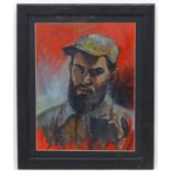 JWF XX, Cuban School, Oil on board, Portrait of the young Fidel Castro, Initialled lower right.