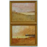 Fran Slade, late XX, Oil on board a pair, Beach views, one with a pier, Signed lower right,