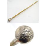 Militaria: an early to mid 20thC Officer's swagger stick, of light malacca with silvered knop,