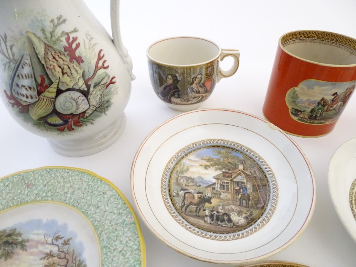 A quantity of Prattware items, comprising two large mugs, - Image 10 of 11