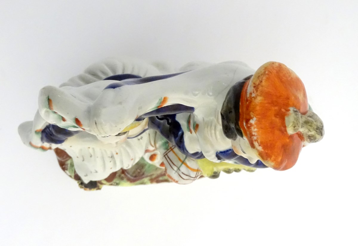 A Victorian Staffordshire pottery figural group of a man and a woman in highland dress, - Image 2 of 6