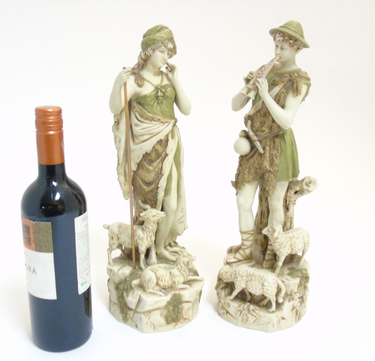 A pair of early 20thC Royal Dux Bohemia figures comprising a shepherd playing the flute and a - Image 7 of 7