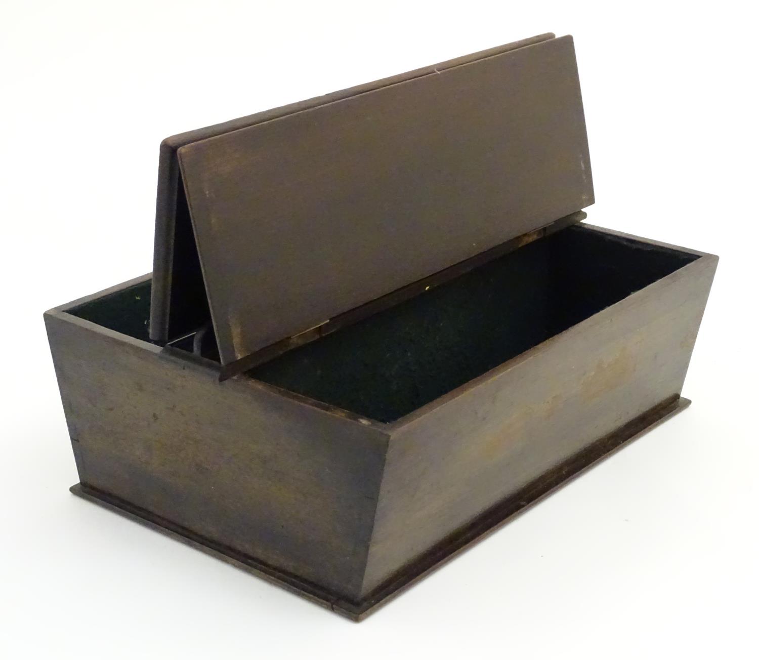 An 18thC dark patinated and hinge lidded mahogany cutlery box with central handle flanked by two - Image 6 of 14