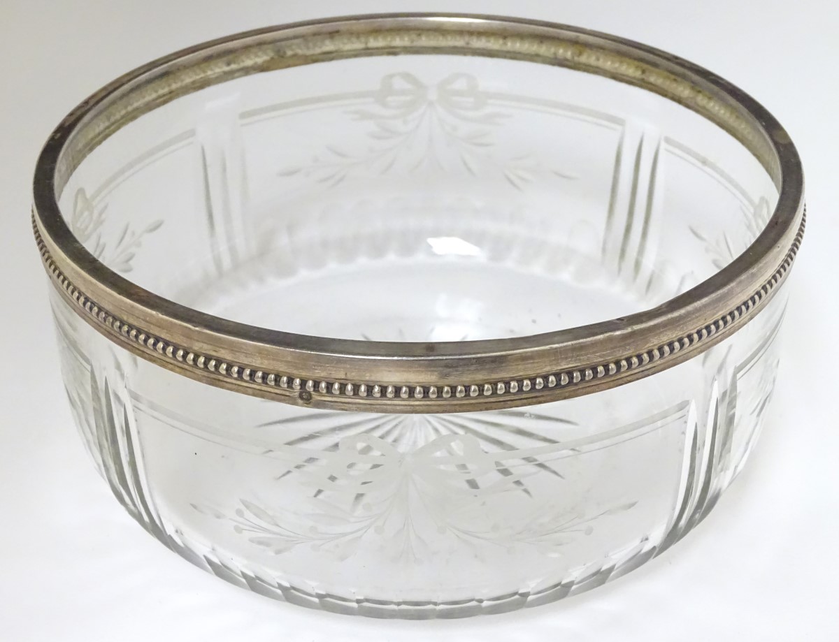 A Continental silver rimmed glass bowl ,