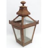 Garden and Architectural Salvage : a rusted squared Street lantern , with glazed windows ,
