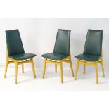 Vintage Retro : A set of 3 British 1960's Ercol ? kitchen chairs with blonde wood frames.