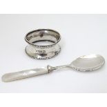 A silver jam / preserve spoon with mother of pearl handle hallmarked Sheffield 1969 maker John