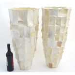 Vintage Retro: A pair of large designer floor standing vases with Mother of Pearl finish,
