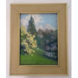 Gerald S Henry 1920, Pastel, Corner of a landscaped garden, Signed and dated lower right.