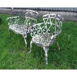 Garden & Architectural , Salvage : A mid - late 20thC painted cast metal alloy bench and chair ,