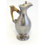 A James Dixon silver plate jug/ewer with hammered (plannished) finish and an antler handle,