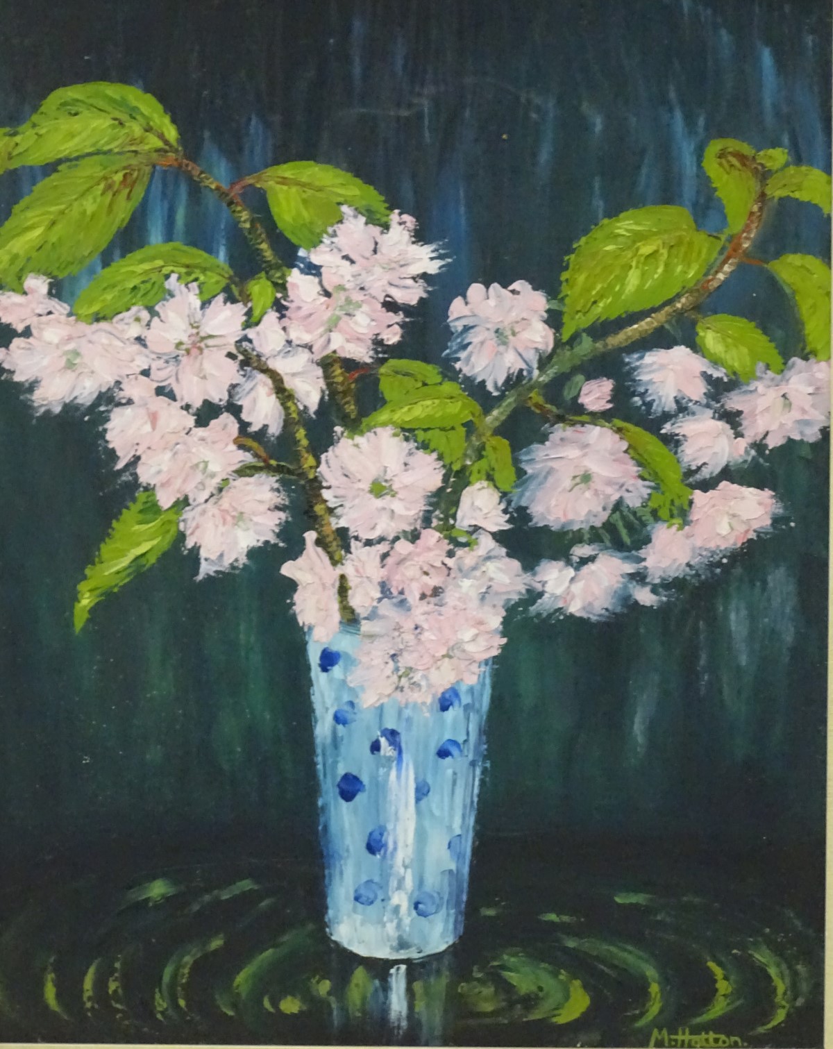 Maryan Hatton, 1959, Oil on board, 'Pink Blossom', still life, - Image 5 of 8