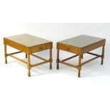 Vintage Retro: a pair of mid century walnut end tables with Teak lining,