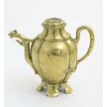 A Chinese cast brass, melon shaped, teapot/aquamanile with mythical beast spout,