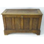 An 18thC oak coffer with panelled front and sides,