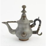 An old Ottoman brass and copper inlaid Pewter, small teapot,
