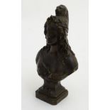 XX, Patinated bronze sculpture, Bust on squared socle, Bust of a young classical woman,