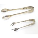 Silver sugar tongs with birds claw grips hallmarked Sheffield 1939 maker Viners Ltd together with