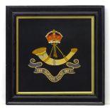 Militaria : An early 20thC framed embroidered banner of the Durham Light Infantry ,