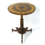 An early / mid 19thC rosewood occasional table with birds eye maple marquetry decoration to the
