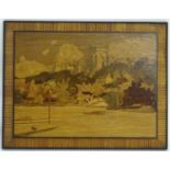 XX, Rowley style marquetry picture, A wooden inlaid marquetry vista, A castle on the coast,