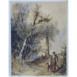 W N Hardwick (1805-1865), Watercolour and gouache, Figures by a woodland brook, Signed and dated,