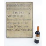 Doctor's country surgery sign: a circa 1950s Somerset Medical wooden wall sign,