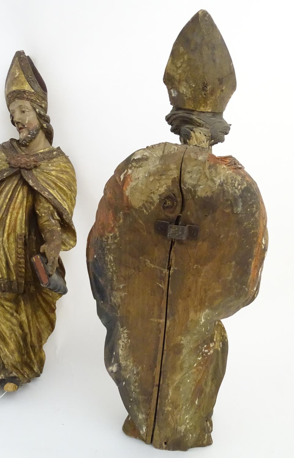 17thC /18thC carved, gilded and polychromed figures: two bishops, - Image 16 of 18