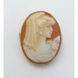 A Cameo brooch depicting a lady in side profile, within a 9ct gold mount.