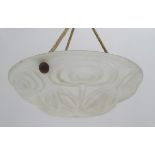 Pendant Light : a French pendant ceiling light of Lalique style frosted form with moulded flower