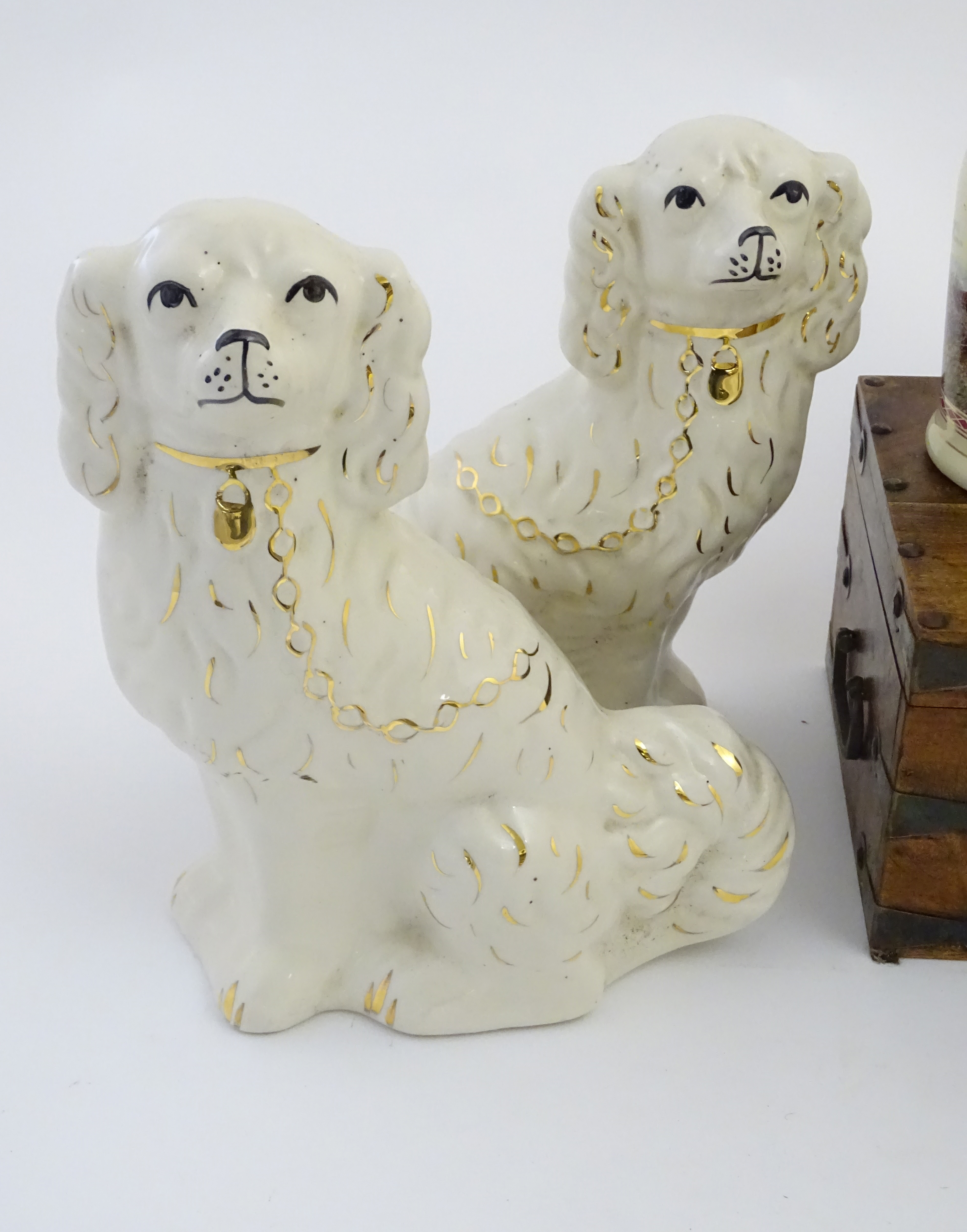 Assorted items to include, two Staffordshire Pottery seated spaniels with gilt highlights, - Image 2 of 6