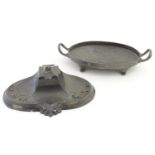 Decorative metalware : an ornate pewter desk inkwell / standish together with a ' Manor ' ? Oval