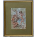 Follower of Henry Scott Tuke, Mixed media, Naked male figures by a river.