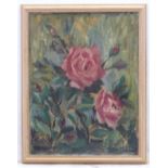 Indistinctly signed, early-mid XX, Oil on canvas laid on board, Still life of roses,