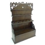 Pipe / Spoon Stand: a late 18thC oak spoon / pipe rack with 6 divisions to top and a hinge lidded