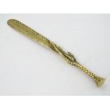 Tiffany & Co : An unusual brass page turner / letter opener with birds claw formed handle and