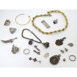 Assorted jewellery etc including hallmarked silver fobs, silver pendant,